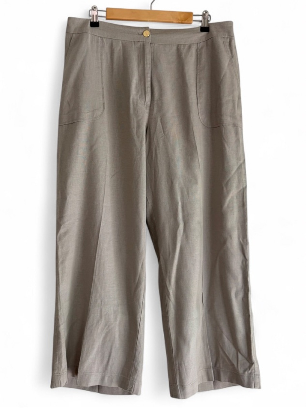 Jones New York Tan Linen Blend Wide Leg Cropped Ankle Pants Size 12
